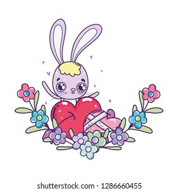 cute rabbit with flowers boucket valentines day