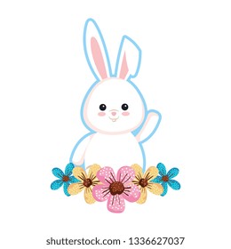 cute rabbit with flowers character