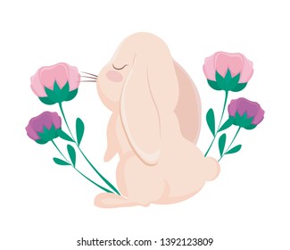 cute rabbit with flowers decorated