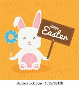 cute rabbit with flowers and easter label
