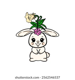 Cute rabbit and flowers illustration