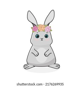 Cute Kaninchen mit Blumen auf weißem Hintergrund, KinderVektorgrafik
