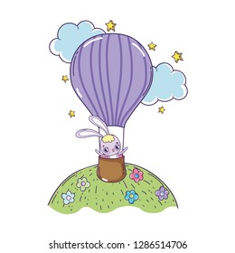 cute rabbit flying in balloon air hot valentines day