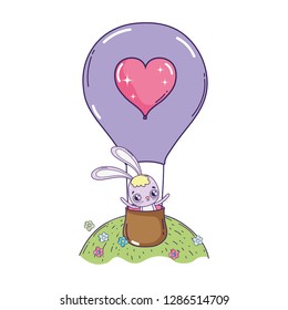 cute rabbit flying in balloon air hot valentines day