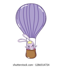 cute rabbit flying in balloon air hot valentines day