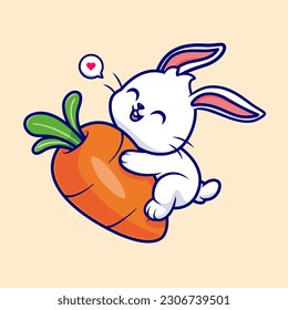 Cute Rabbit Flying With Carrot Cartoon Vector Icon Illustration. Animal Food Icon Concept Isolated Premium Vector. Flat Cartoon Style