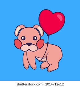 Cute rabbit flying with love shaped balloons.