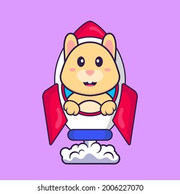 Cute rabbit flying on rocket. Animal cartoon concept isolated. Can used for t-shirt, greeting card, invitation card or mascot.