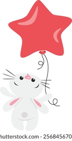 Cute rabbit flying with star balloon
