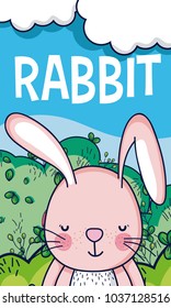 Cute rabbit in forest cartoon