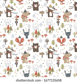 
cute rabbit fox bear board pattern