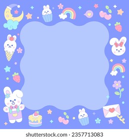 Cute rabbit frame sticky notes kawaii style design