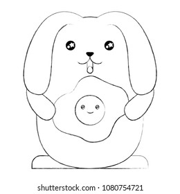 cute rabbit with fried egg kawaii character
