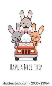 Cute rabbit and friends greeting cartoon doodle card icon illustrationdesign flat cartoon style
