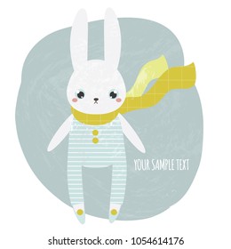 Cute rabbit. Funny little bunny in cartoon style. Vector illustration in hand drawn style. Card, fashion design template