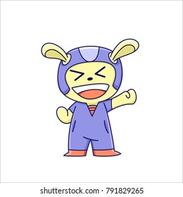 cute rabbit with futuristic uniform look with helm, kawaii doodle ready go to school