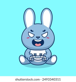 Cute rabbit gaming cartoon vector icon illustration. Animal technology icon concept isolated