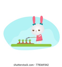 cute rabbit in the garden .animal cartoon handdrawn