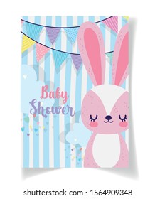 cute rabbit garland clouds hearts baby shower card vector illustration