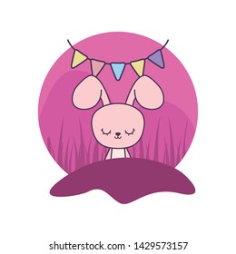 cute rabbit with garlands hanging