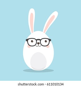 A Cute Rabbit Geek, nerd character with funny nerd glasses  Easter greeting card,