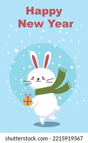 Cute Rabbit With Gift Box Cartoon Vector Icon Illustration. Animal Card Concept Isolated Vector. Flat Cartoon Style New Year And Merry Christmas EPS