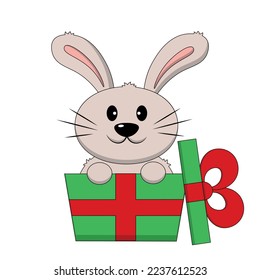 Cute Rabbit in Geschenkbox. Illustration in Farbe zeichnen