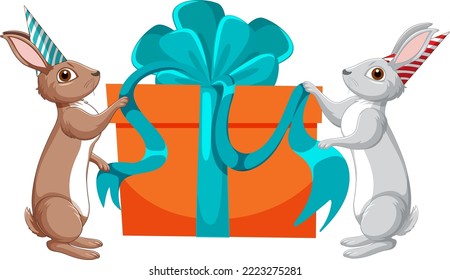 Cute rabbit with gift box illustration