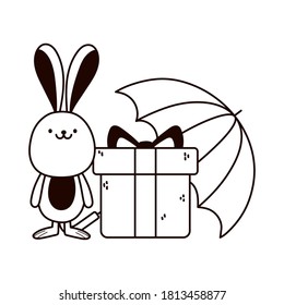 süßes Kaninchen mit Geschenkbox und Regenschirm Herbstsaison Symbol Vektorgrafik