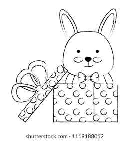 cute rabbit in gift character icon