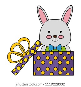 cute rabbit in gift character icon