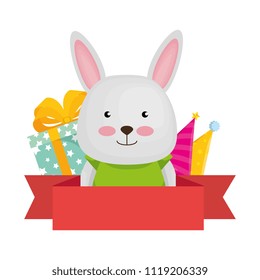 cute rabbit with gifts character icon