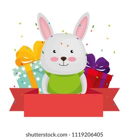 cute rabbit with gifts character icon
