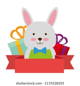 cute rabbit with gifts character icon
