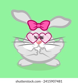 Cute rabbit girl with bow and glasses. Easter cartoon bunny