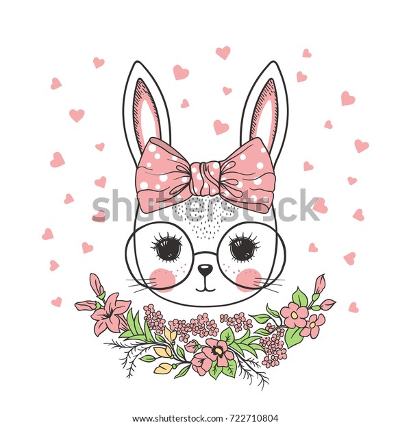 おじぎをしたかわいいウサギの女の子 眼鏡 花 Tシャツなどの用途に使用するベクターイラスト のベクター画像素材 ロイヤリティフリー