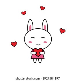 Cute rabbit girl character holding heart vector illustration. Design for mascot icon, logo, postcard, banner, poster, sticker