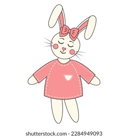 Cute rabbit girl. Easter bunny. Groovy retro character. 