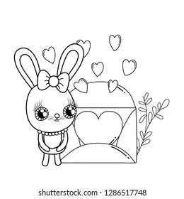 cute rabbit girl with envelope valentines day