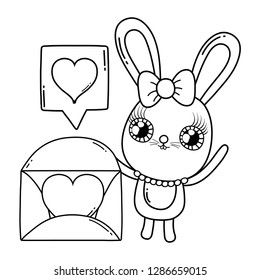 cute rabbit girl with envelope valentines day