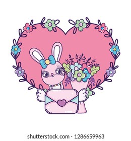 cute rabbit girl with envelope valentines day