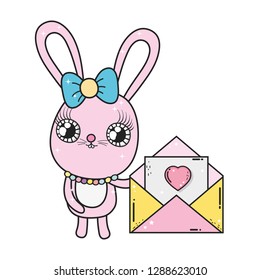 cute rabbit girl with envelope valentines day