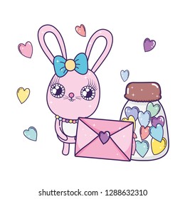 cute rabbit girl with envelope valentines day