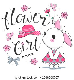 Cute rabbit girl with flower isolated on white background illustration vector.