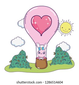 cute rabbit girl flying in balloon air hot valentines day