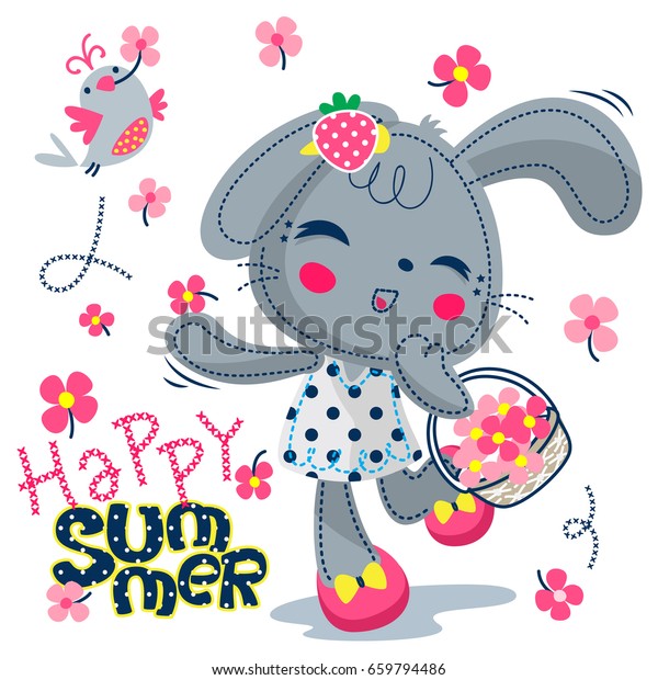 Cute Rabbit Girl Polka Dot Dress Stock Vector (Royalty Free) 659794486