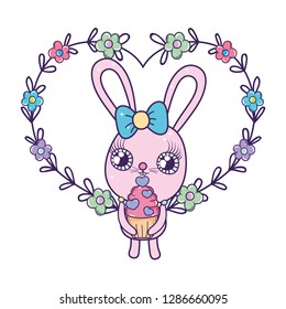 cute rabbit girl with sweet cupcake valentines day