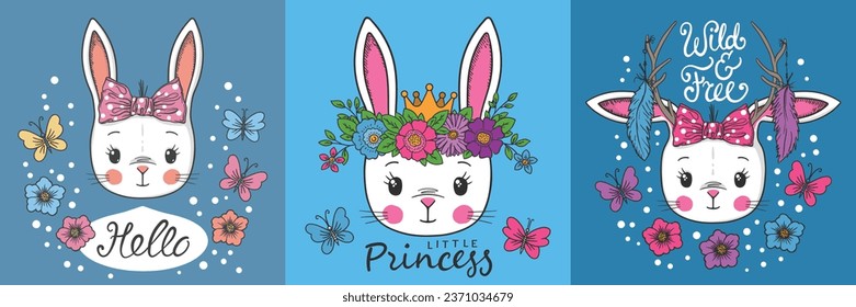 Cute rabbit girl for t-shirt graphics, fashion prints, posters and other uses