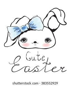cute rabbit girl vector illustration for easter congratulation