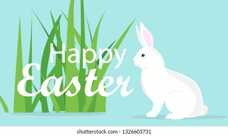 Cute rabbit in grass. Happy Easter decoration